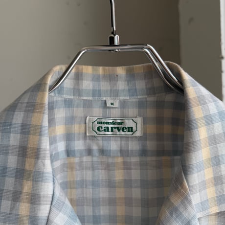 1980's "monsieur carven" plaid patterned open collar short sleeve shirt
