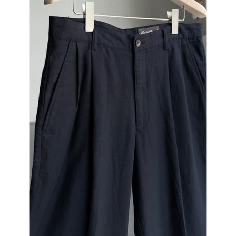 2000's "Eddie Bauer" Navy linen fabric 2tuck slacks pants