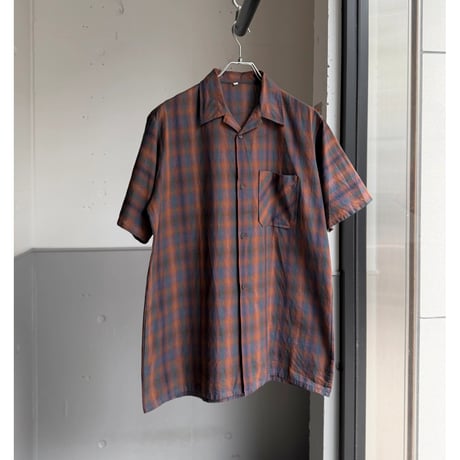 1960's〜 Ombre plaid 4button / open-collar short sleeve shirt