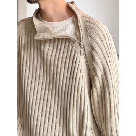 2000's〜 Asymmetrical zipper design rib knit sweater