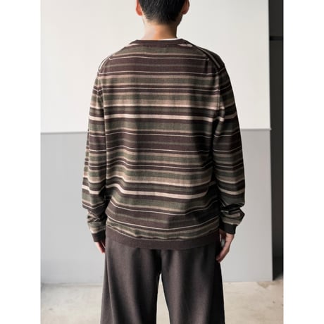 2000's "STRUCTURE" ITALIAN Merino Wool stripe pattern V-necked knit sweater