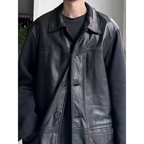 1990's Leather × Knit switching design jacket