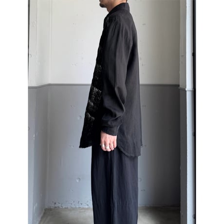 2000's 12tuck & Painted Black linen fabric shirt