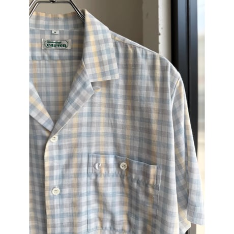 1980's "monsieur carven" plaid patterned open collar short sleeve shirt