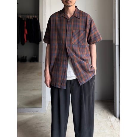 1960's〜 Ombre plaid 4button / open-collar short sleeve shirt