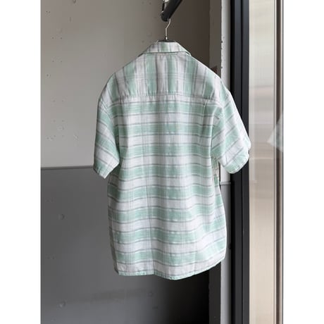 1980's-1990's FRANCE MADE Sheer fabric plaid patterned short sleeve shirt