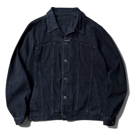 2000's "MARITHÉ FRANÇOIS GIRBAUD" Front Pleats / X Pocket Design Black Denim Trucker Jacket