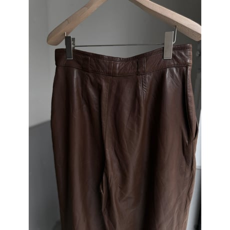 1990's Brown leather wide silhouette tuck pants