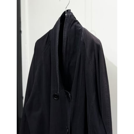 1980's Black cotton fabric wide silhouette raglan sleeve coat
