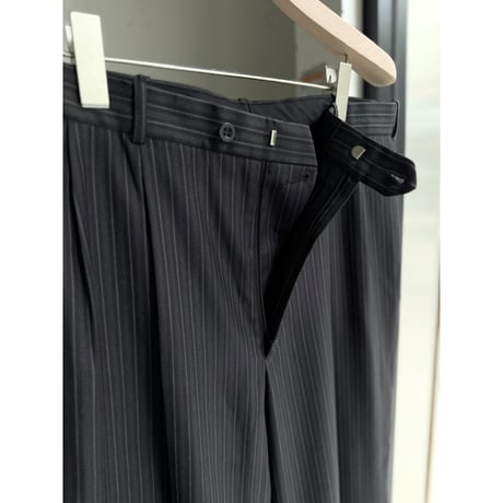 1990's-2000's Rayon blend inverted pleats & stripe wide silhouette slacks pants