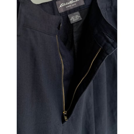 2000's "Eddie Bauer" Navy linen fabric 2tuck slacks pants