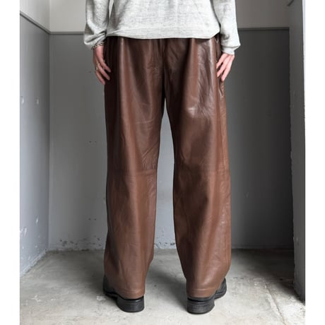 1990's Brown leather wide silhouette tuck pants