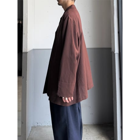 1990's-2000's Linen × Rayon Fabric Open Collar Shirt With Pocket