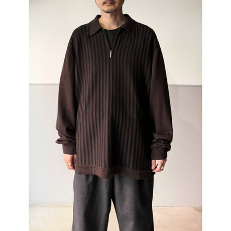 1990's-2000's ITALY MADE Stripe pattern half-zip knit pullover shirt