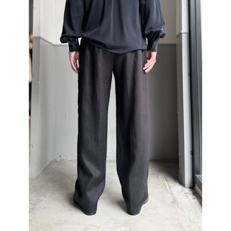 1990's Black linen fabric tuck slacks pants