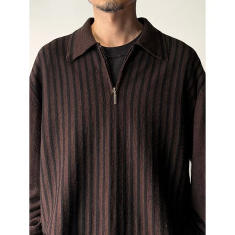 1990's-2000's ITALY MADE Stripe pattern half-zip knit pullover shirt