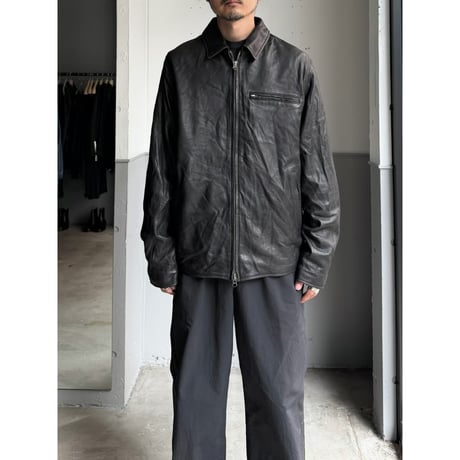 Double zipper Black Leather Jacket