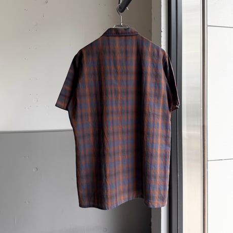 1960's〜 Ombre plaid 4button / open-collar short sleeve shirt