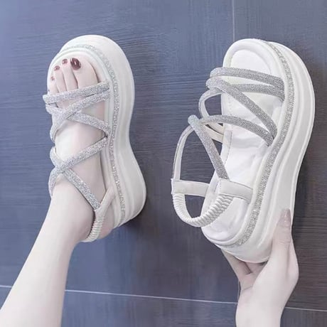 Crystal Strap Sandals 3色