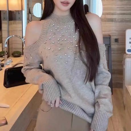 Bijou Shoulder Knit Top 2色