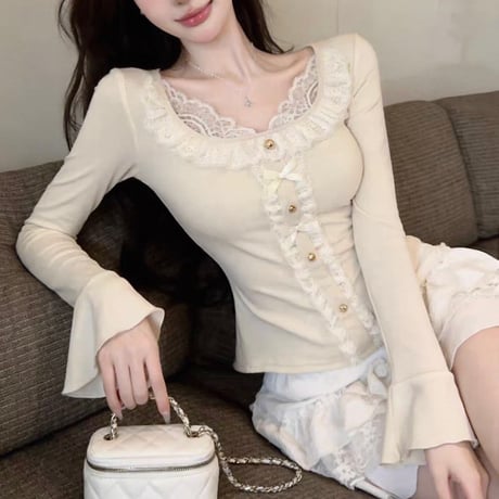 Lace Ribbon Top 3色