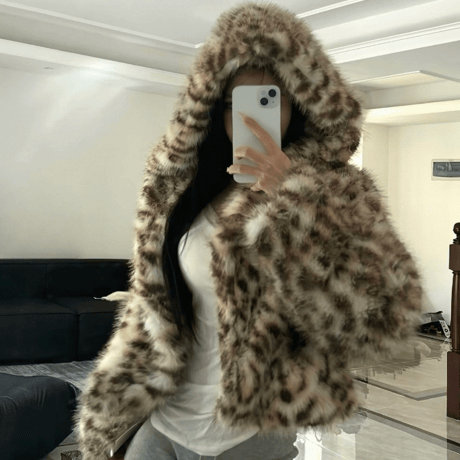 Leopard Fur Hood Coat