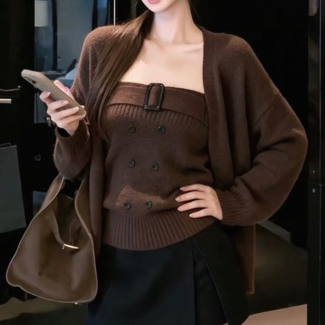 Bustier Top + Cardigan Set 3色