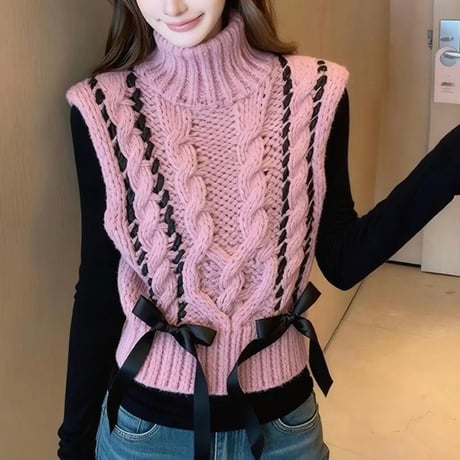 Ribbon Cable Knit Top 2色