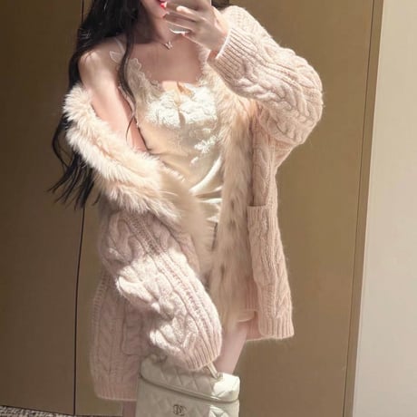 Cable Fur Cardigan 2色