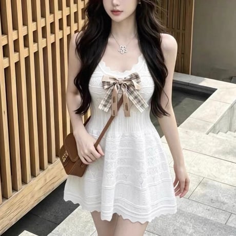 Lace Ribbon Onepiece 3色