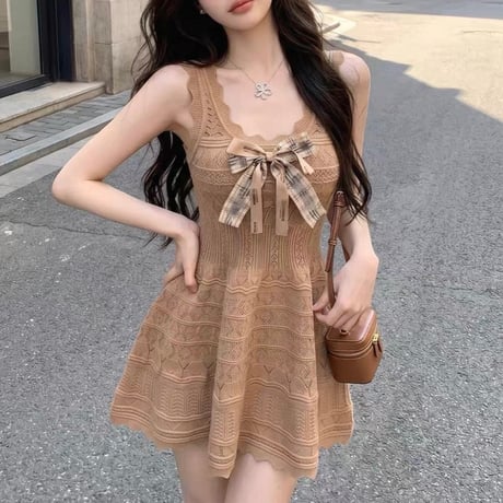 Lace Ribbon Onepiece 3色