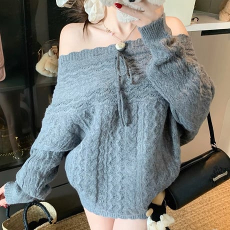 Off Shoulder Knit Setup 3色