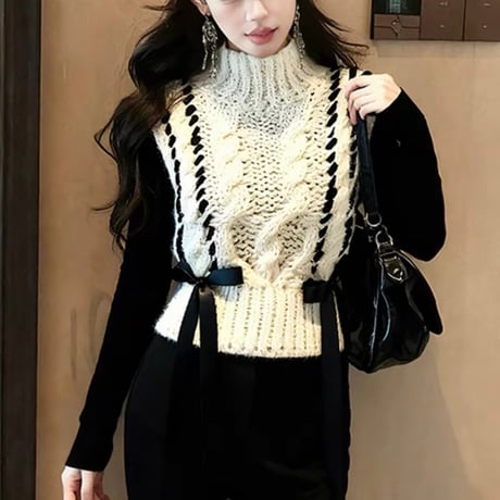Ribbon Cable Knit Top 2色