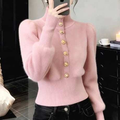 High Neck Button Top 2色