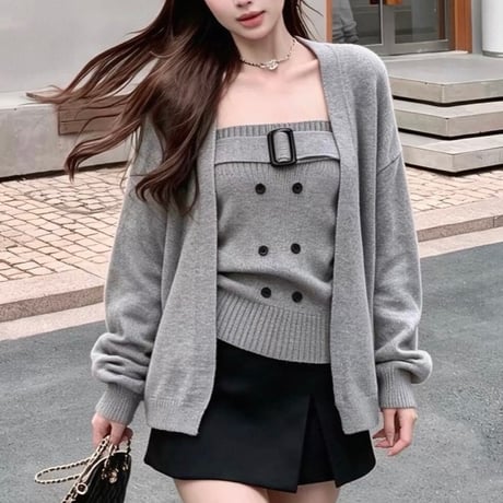 Bustier Top + Cardigan Set 3色