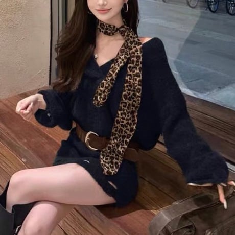Belted Distressed Knit Onepiece 3色