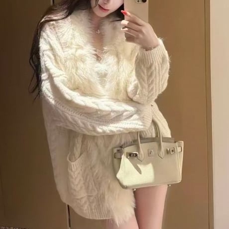 Cable Fur Cardigan 2色