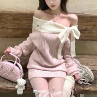Off Shoulder Ribbon Onepiece 2色