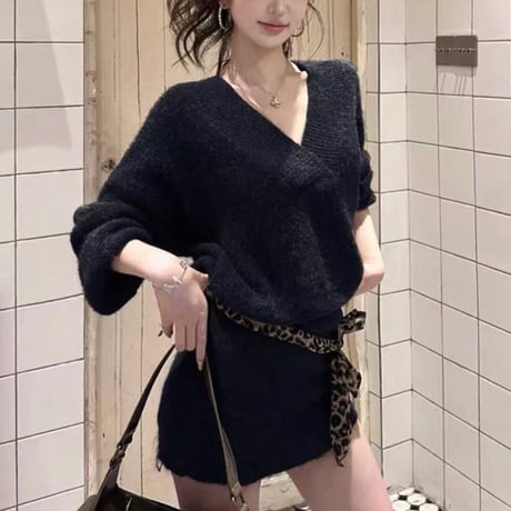 Belted Distressed Knit Onepiece 3色