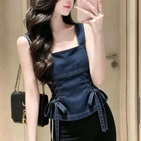 Denim Lace-Up Top