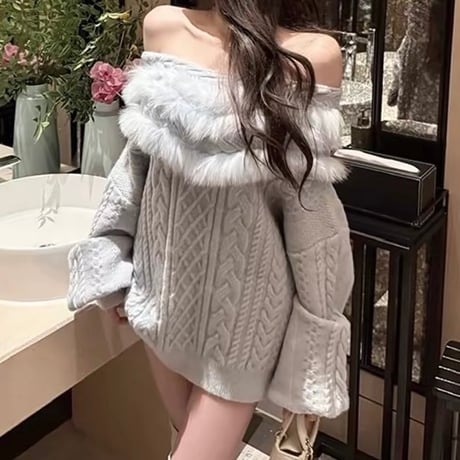 Fur Off Shoulder Top 2色