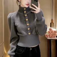 High Neck Button Top 2色