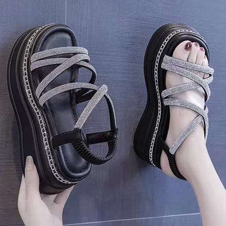 Crystal Strap Sandals 3色
