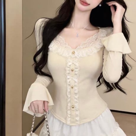 Lace Ribbon Top 3色
