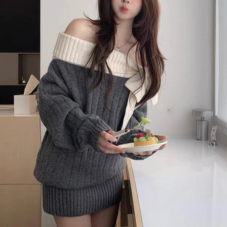 Off Shoulder Ribbon Onepiece 2色