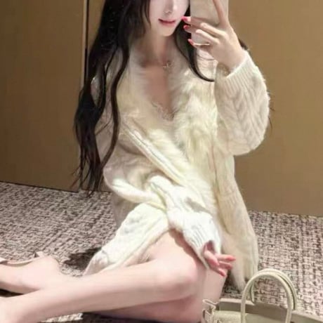 Cable Fur Cardigan 2色