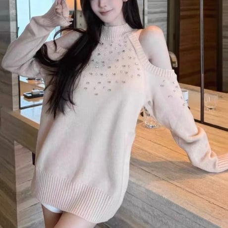 Bijou Shoulder Knit Top 2色