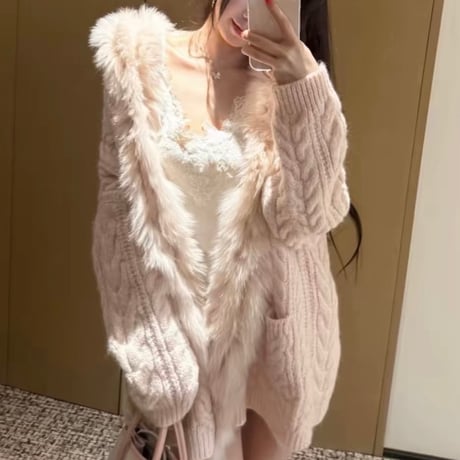 Cable Fur Cardigan 2色