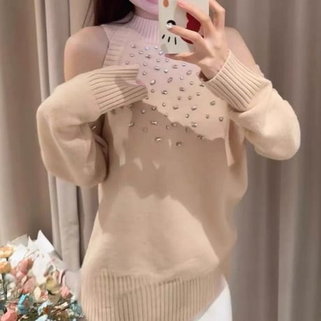 Bijou Shoulder Knit Top 2色