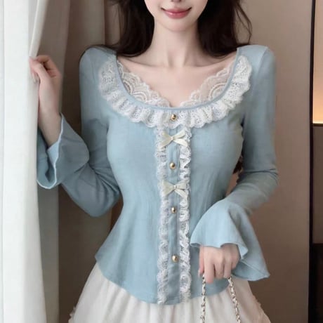 Lace Ribbon Top 3色